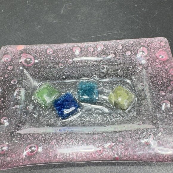 Vintage Hand Made Rectangular Trinket Dish Holder Container Plate Pink Bubbles - Picture 4 of 12